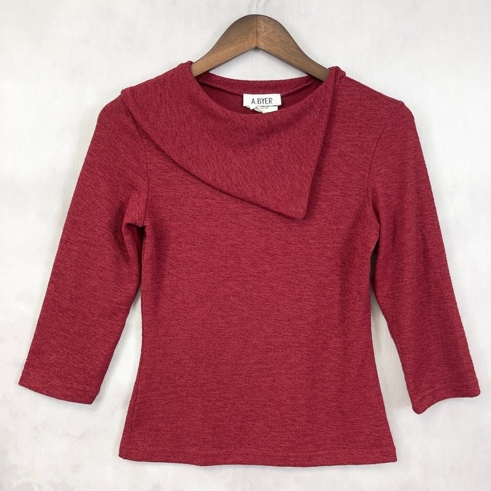 VTG 90s A Byer Womens Knit Top Size L Asymmetrical Neck Minimal Y2K Office Siren